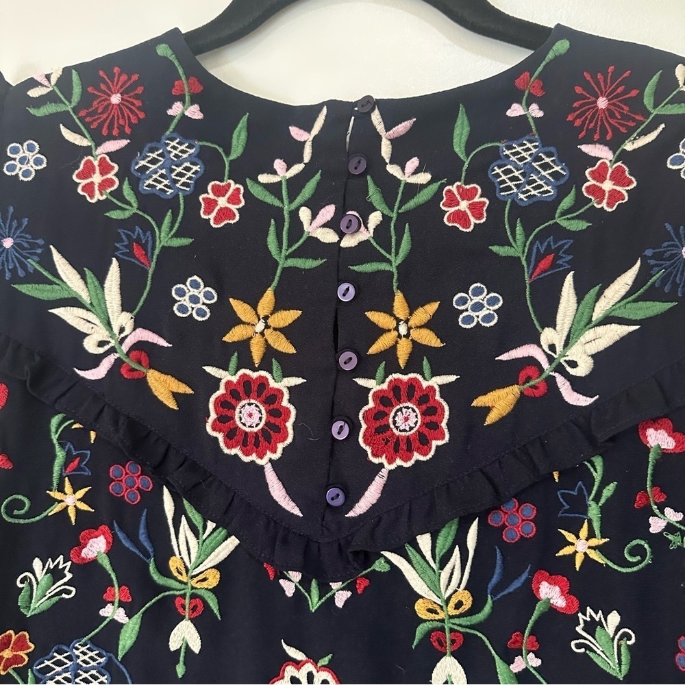Zara Blue Full Embroidered Mini Shift Dress Size Women’s Medium Long Sleeve - Picture 9 of 15
